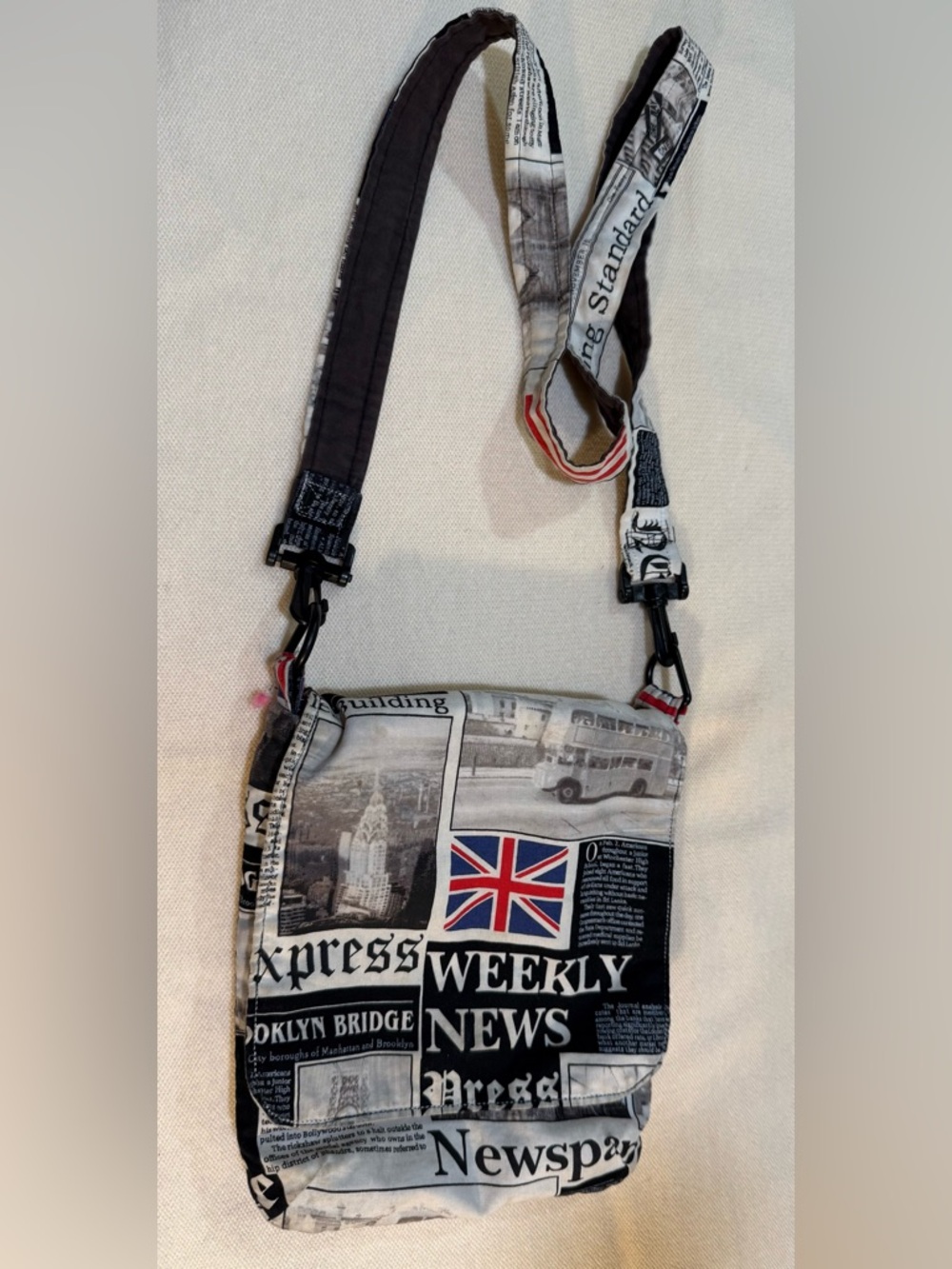 Newspaper Print Crossbody women  Bag - Black & White union Jack bag